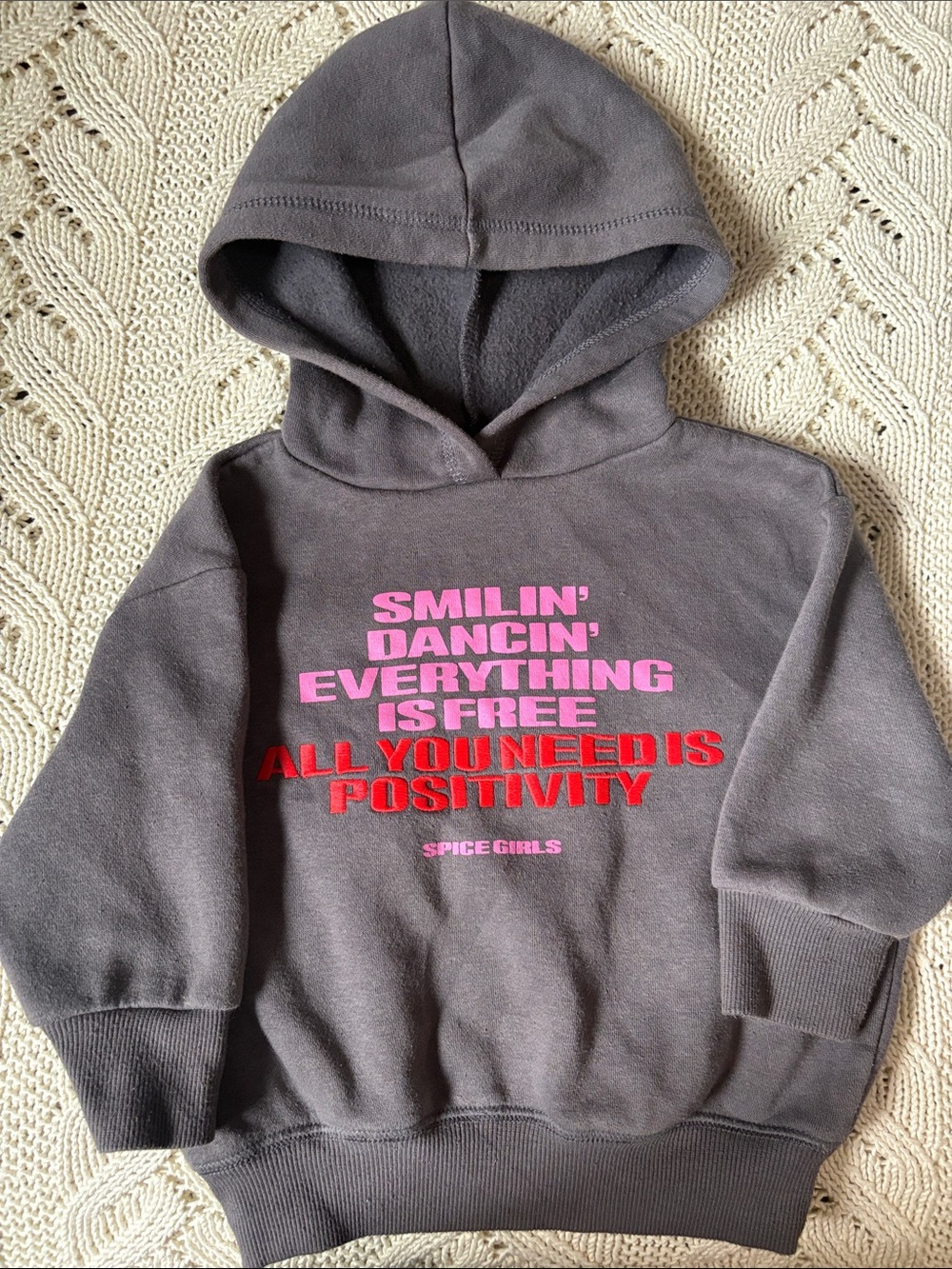 Kids Gray Hoodie with Pink & Red Positive Slogan - Spice Girls